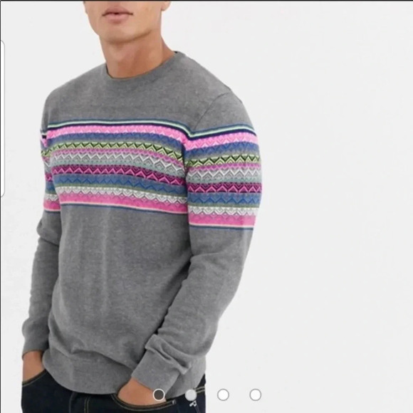 Threadbare Fair Isle Gray Crewneck Print Sweater - Picture 2 of 9